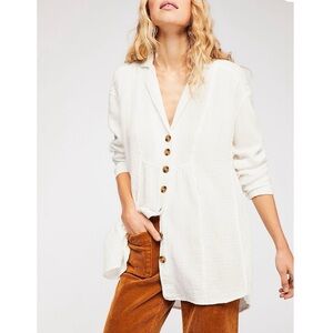 Free People All About The Feels Ivory Cotton Gauze Button-Down Shirt
